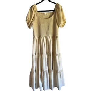 Bohme Ruched Bodice Dress Tiered Midi Dress Cream Size XL